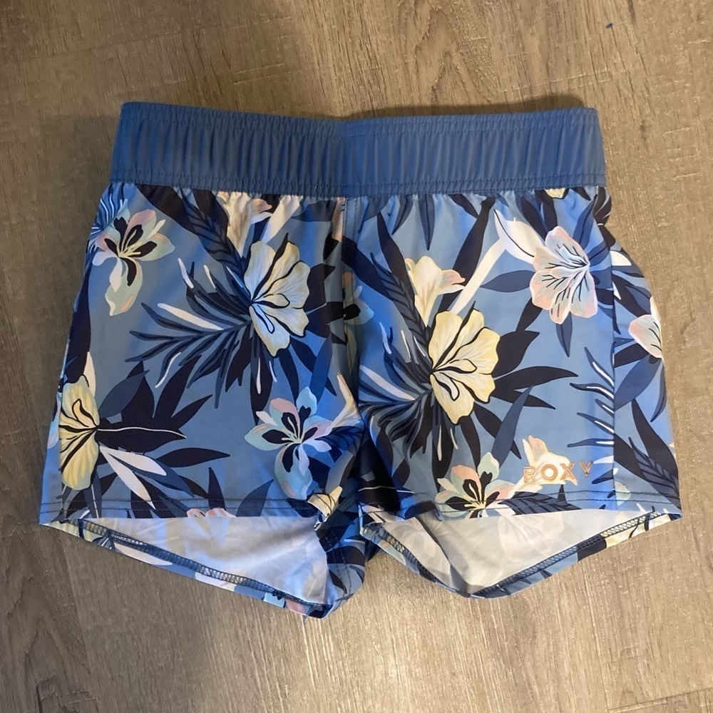 Roxy Blue Floral Denim Shorts L EUC
